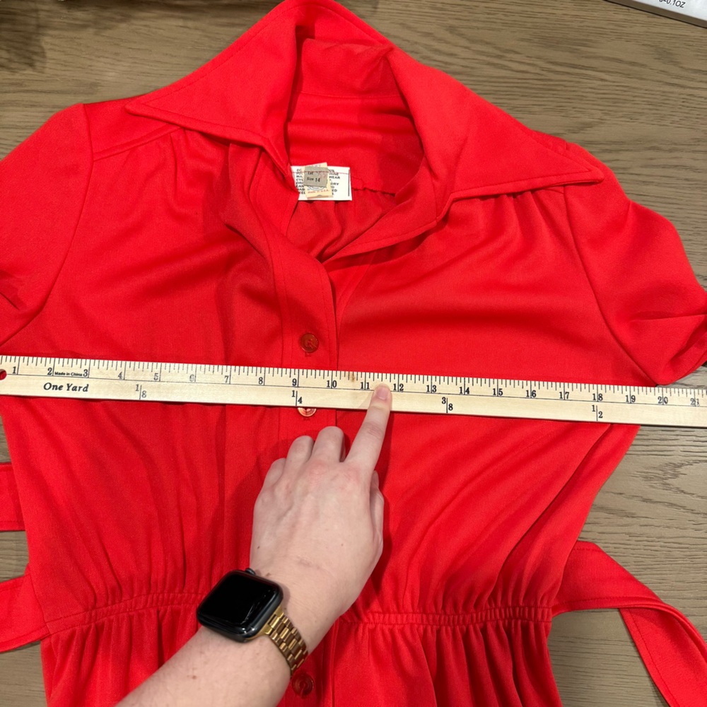 Vintage Red Long Sleeve Button Front Maxi Collared Dress 14 Made in USA Pinup - Picture 13 of 13